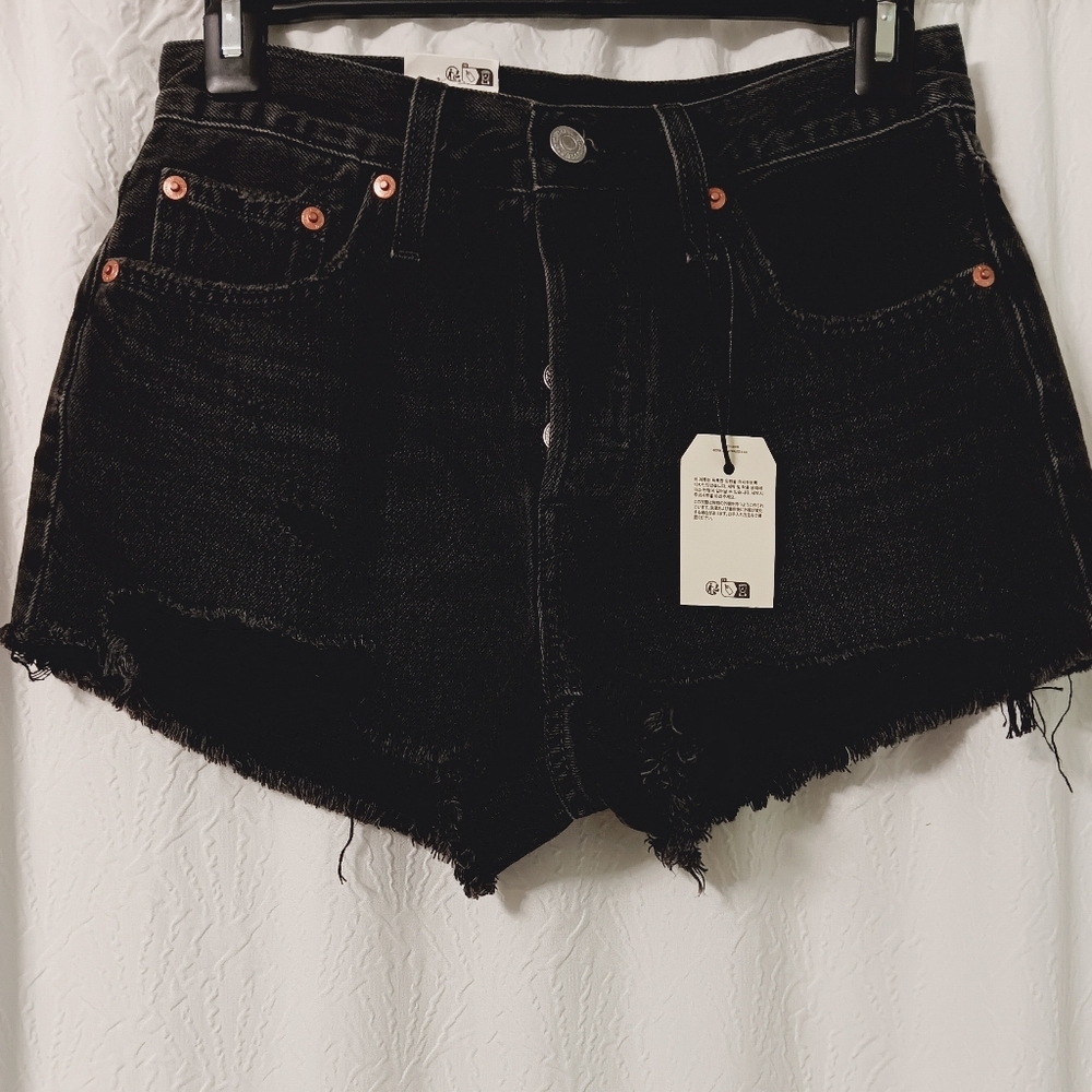 Levi's Black Denim Jean Shorts with Frayed Hem